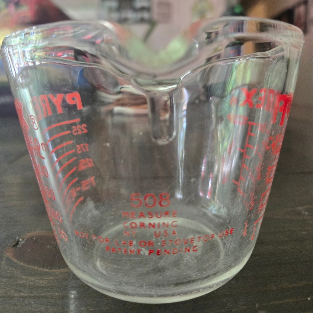 Vintage Pyrex 1 Cup Glass Measuring Cup Red Lettering Model 508 Corning USA 8oz - Picture 4 of 7